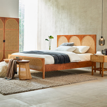 Nordic solid wood bed modern and simple 1 8 rattan bed master bedroom double bed homestay creative rattan bed 1 5 m small apartment
