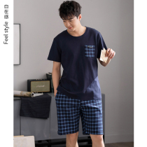 Pajamas mens summer cotton short-sleeved shorts Home clothes Mens summer thin daddy plus size cotton suit