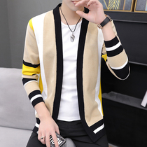 Spring and autumn mens cardigan sweater Korean slim-fit handsome striped sweater student wild new trend brand jacket