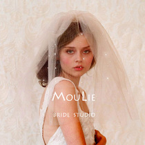 MouLie Jasmine Bride Main Wedding Dress Vintage Champagne Pengpeng Yarn Multi-layer Wedding Certificate Short-headed Yarn Travel Photograph