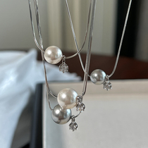 Fang Sugar Family Brief Pure Silver Snake Bone Link Road Pass Austria Shijia Pearl Necklace Advanced Sensation Light Lavish Necklace