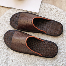 Summer genuine leather lined with male daily 100 lap breathable 2022 casual pure color cow leather slippers pvc cool tug room