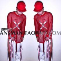 Gogo Bar Nightclub Ds male singer Red Party Hip Hop Tide hollow jacket open - up show suit