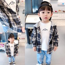 Small and medium-sized childrens Korean hooded shirt Autumn boys baby spring and autumn Western cotton plaid top thin jacket