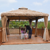Awning shed outdoor farmhouse courtyard thatched gazebo Simulation straw thatched awning outdoor four-corner tent umbrella