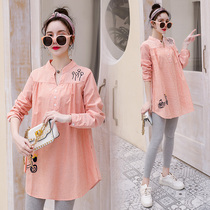 Pregnant women autumn shirt long sleeve striped shirt 2021 new maternity dress Spring and Autumn style dress