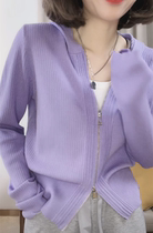 European Station 2022 Spring Fashion Double zipper Even hat Knitted Sweatshirt Woman Casual 100 lap pure sweater cardiovert blouse