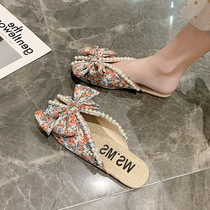 Small floral sandals with half slippers for womens summer wear 2021 New bow flat sandals Muller slippers