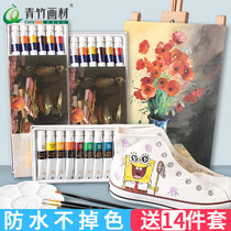 Bamboo acrylic paint 12 color set Textile fiber diy Childrens hand painting sneakers painting t-shirt clothes graffiti Waterproof sunscreen does not fade Small boxed stone dyeing materials 24 special tools