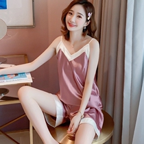2021 new pajamas womens summer ice silk thin sling two-piece suit net red explosion summer home clothes