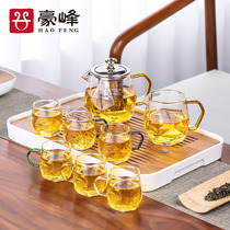 Haofeng transparent glass tea set Household teacup heat-resistant high temperature resistant belt handle Black tea flower tea pot Office teapot