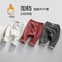 Baby plus gear large pp pants plus suede thickened autumn and winter style big fart pants integrated suede male and female baby pants autumn and winter clothing