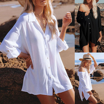 Swimsuit outside sunscreen cardigan 2021 New shirt casual beach coat single long sleeve bikini blouse