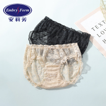 Anly Fang thin section of lace permeable pure cotton bottom crotch pants lady without mark sexy low waist triangular trousers E200384
