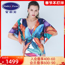 Anlifang new ins wind sexy deep V hot spring swimsuit ladies printed meat one-piece swimsuit ES00075
