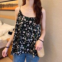 Very fairy little flower top female summer new chiffon shirt niche design floral sleeveless temperament girlfriends clothes