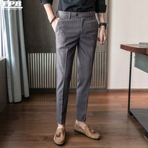 Casual trousers men 2021 spring and summer new Korean version of the trend Joker striped pants slim business small foot ankle-length pants