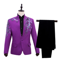 Mens stand-up collar sequined suit Host performance suit Long sleeve suit Stage singer suit Photo dress