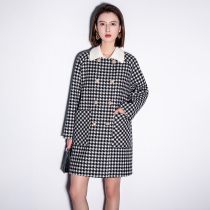 BEEWOOD Bi Wutong original design womens thousand bird grid wool stitching double-sided woolen coat coat winter