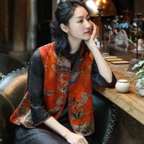 Ethnic style retro Chinese printed vest clip 2021 New Vest Women autumn and winter sleeveless waistcoat jacket