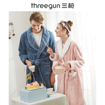  Three-gun nightgown autumn and winter coral velvet long embroidery printing couple bathrobe plus velvet thickened living clothes