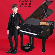 Handsome childrens tuxedo suit suit suit boy gown violin piano playing dress to serve Inron