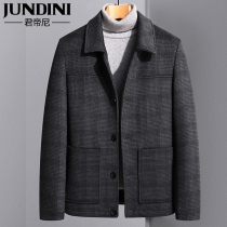 Middle-aged and elderly mens woolen jacket dad winter thickened woolen jacket middle-aged father plus velvet winter jacket