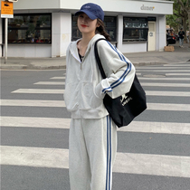 Loose thin leisure sports suit female spring and autumn students Korean Fashion Net red two-piece foreign style running suit