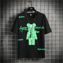 Teen Short Sleeve T-shirt Clothes Ins American Retro Men 100 Hitch Printed Bottom Jersey Casual Loose Blouse