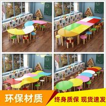 Solid wood kindergarten table training class combination students learn tutoring class set children's painting art desks and chairs
