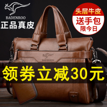 Biden Kangaroo Mens bag genuine leather Business briefcase Head Bull Leather Skew Satchel Shoulder mans computer bag handbag handbag
