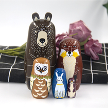 Russian doll creative forest animal wooden ornaments childrens educational toys to send childrens baby birthday gifts