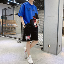 Summer boys short-sleeved shorts suit Male Korean version loose T-shirt Teen high junior high school students handsome two-piece set 5