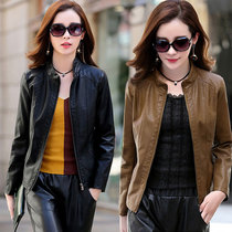 Leather leather jacket womens short coat Spring and Autumn new locomotive casual stand collar slim slim pocket leather jacket jacket