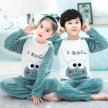 New autumn and winter children coral velvet pajamas boys and girls baby home clothes thick boy flannel set
