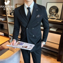  Rich bird double-breasted suit Spring and Autumn wedding dress Groom banquet casual business suit three-piece suit