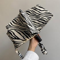 3fter zebra pattern automatic umbrella female ins wind shade three folding sun visor rain dual-use sunscreen vinyl sun umbrella