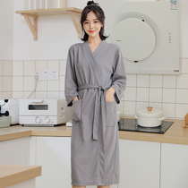 Bathrobe Female long section summer and autumn couple thin section Hotel pajamas Bathrobe Male waffle absorbent quick-drying Japanese nightgown