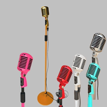Metal stage microphone floor lifting colorful props decoration Special Golden retro microphone Li Mai