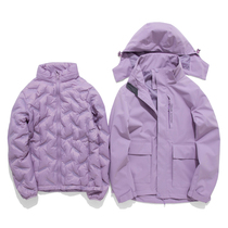 Work gray duck down jacket liner assault jacket men's and women's three-in-one detachable windproof snow plus velvet padded two-piece set