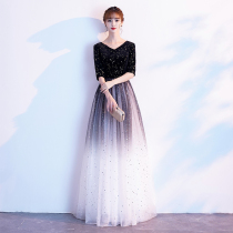 Black chorus performance costume female adult long dress 2021 new banquet host temperament evening dress skirt