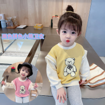  2021 new girls autumn sweater 0-1-3-8-year-old baby childrens long-sleeved sweater T-shirt color matching spring and autumn clothes