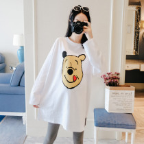 Fat plus size for pregnant women autumn cotton long dress fat MM200 kg loose long sleeve T-shirt during pregnancy