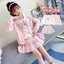 Girls jk uniform set 2021 new spring and autumn childrens college style students pleated skirt sweater coat three sets