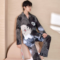 Pajamas Mens Spring and Autumn Cotton Long Sleeve Boys 2022 New Cartoon Fall Winter Mens Loungewear Set