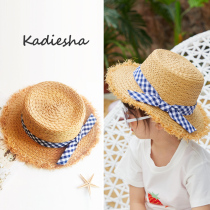 Flat top children straw hats girls boys summer travel baby hats children sunscreen Hipster Beach hats