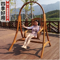 Garden swing Anti-corrosion solid wood single swing Outdoor cradle chair Balcony hanging basket Outdoor hanging chair Garden rocking chair
