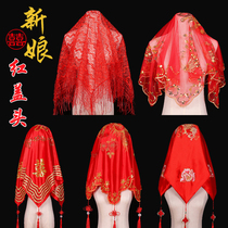 Red hijab Wedding Bride wedding dress Chinese wedding Xiuhe summer cover red Hipa translucent veil
