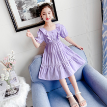 Girls summer bubble sleeve dress 2021 new foreign style childrens clothing net red girl in the big child princess skirt