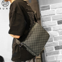 Genuine Leather Fashion Men Envelope Single Shoulder Bag Flip Cross Plaid Bull Leather Skew Cross-Pack File Bag Ipad Skew Cross Pack